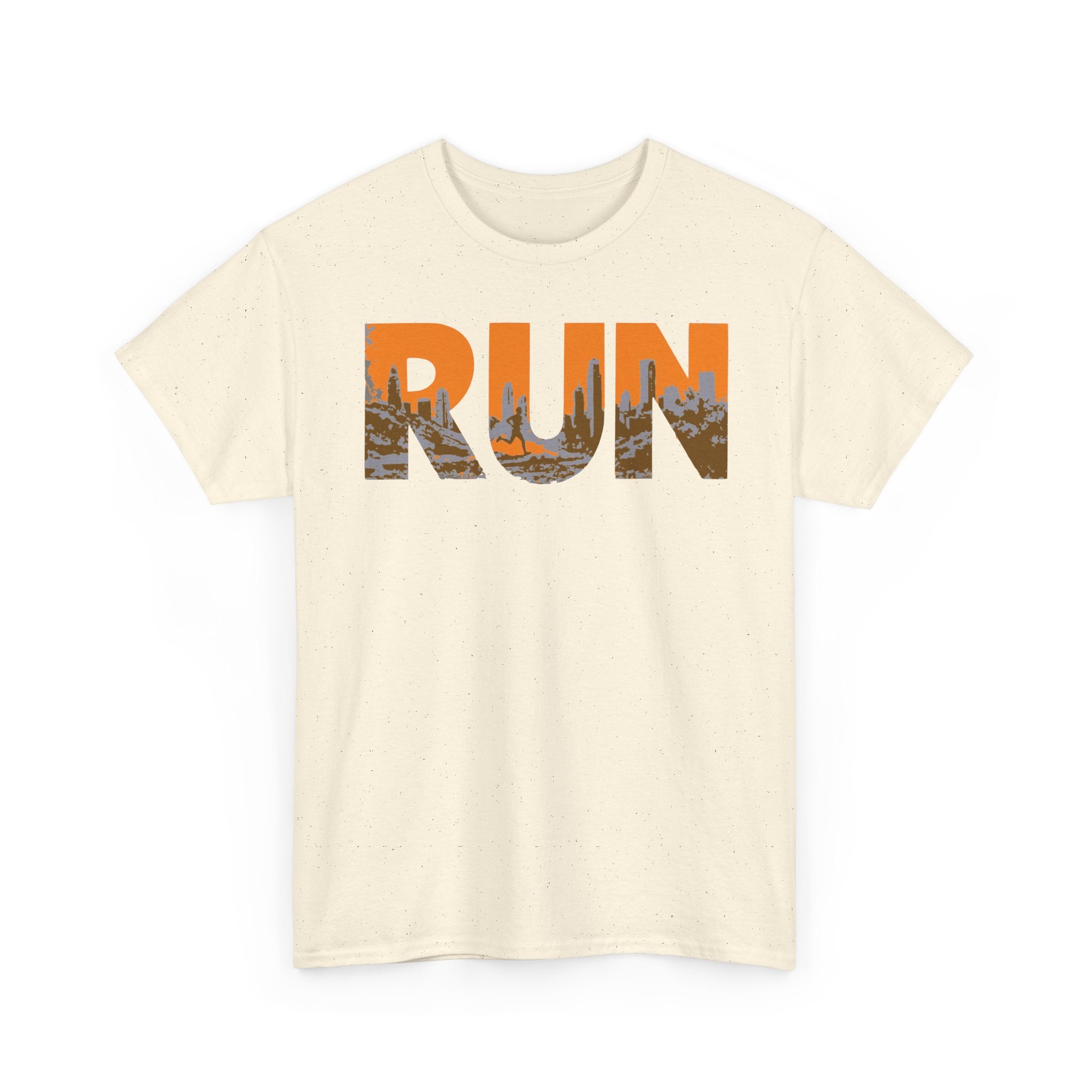 RUN Graphic Tee — Cityscape Running Shirt for Runners & Fitness Enthusiasts