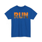 RUN Graphic Tee — Cityscape Running Shirt for Runners & Fitness Enthusiasts