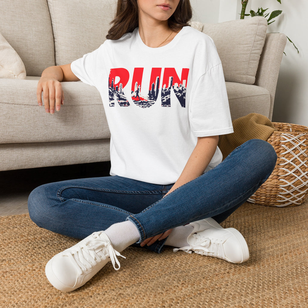 RUN (Red White and Blue) T‑Shirt — Bold Skyline Running Design