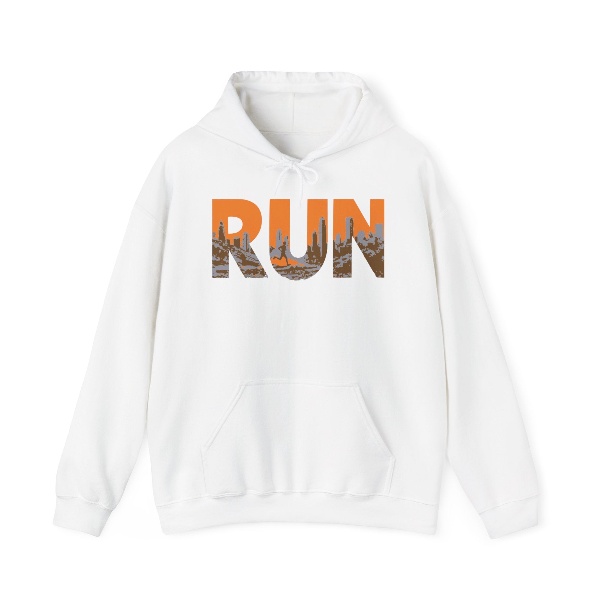 Run Graphic Hoodie — City Scape Silhouette Running Sweatshirt