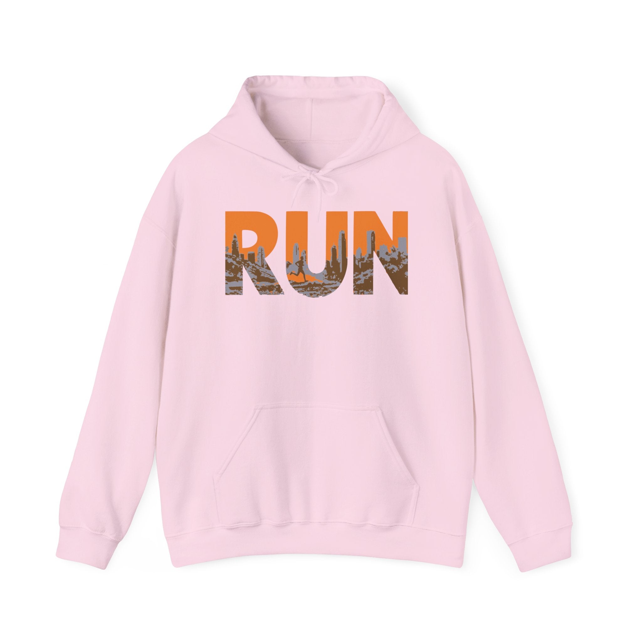Run Graphic Hoodie — City Scape Silhouette Running Sweatshirt