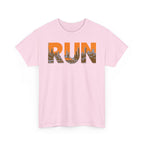 RUN Graphic Tee — Cityscape Running Shirt for Runners & Fitness Enthusiasts