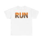 RUN Graphic Tee — Cityscape Running Shirt for Runners & Fitness Enthusiasts