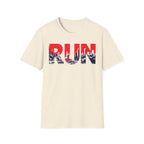 RUN (Red White and Blue) T‑Shirt — Bold Skyline Running Design
