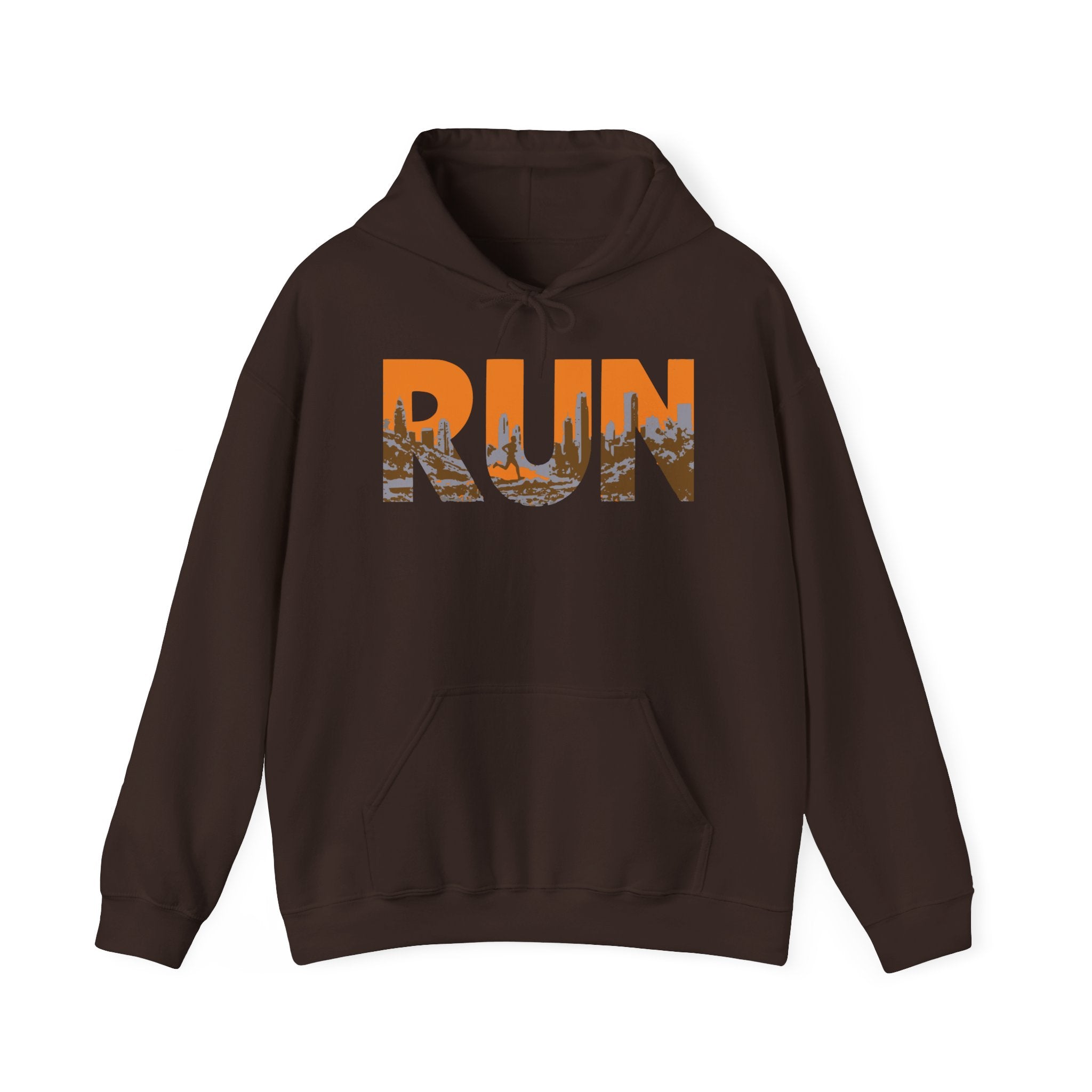 Run Graphic Hoodie — City Scape Silhouette Running Sweatshirt