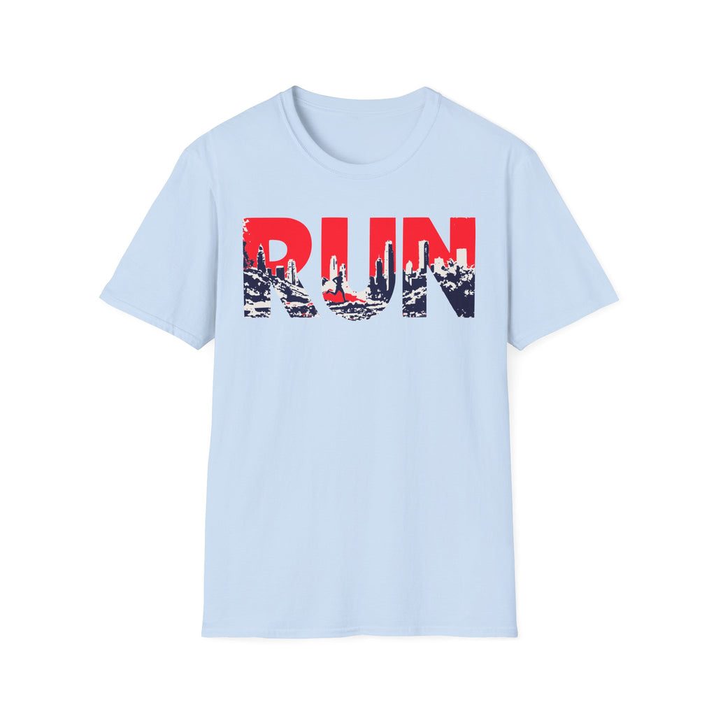 RUN (Red White and Blue) T‑Shirt — Bold Skyline Running Design