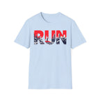 RUN (Red White and Blue) T‑Shirt — Bold Skyline Running Design