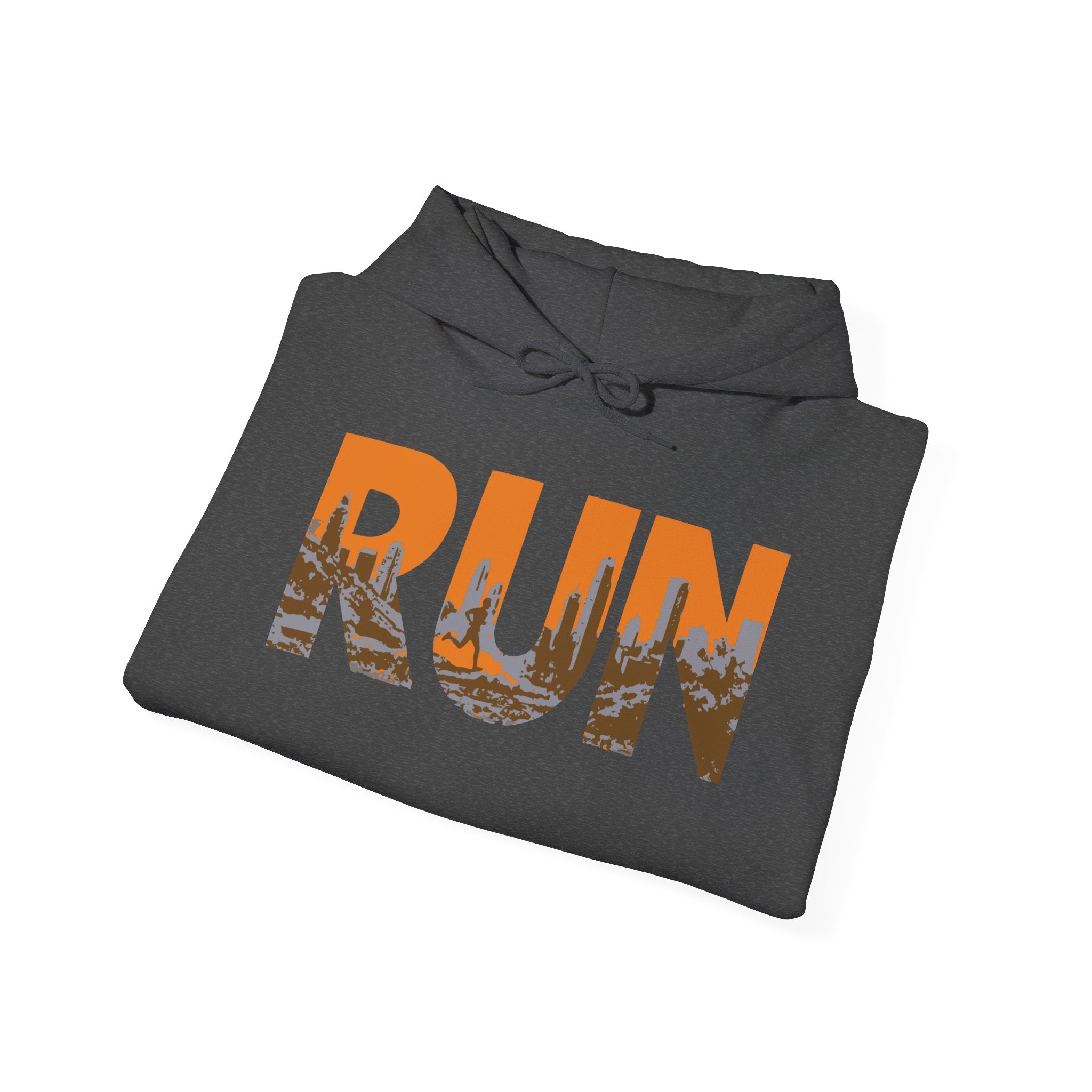 Run Graphic Hoodie — City Scape Silhouette Running Sweatshirt
