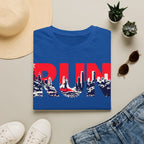 RUN (Red White and Blue) T‑Shirt — Bold Skyline Running Design