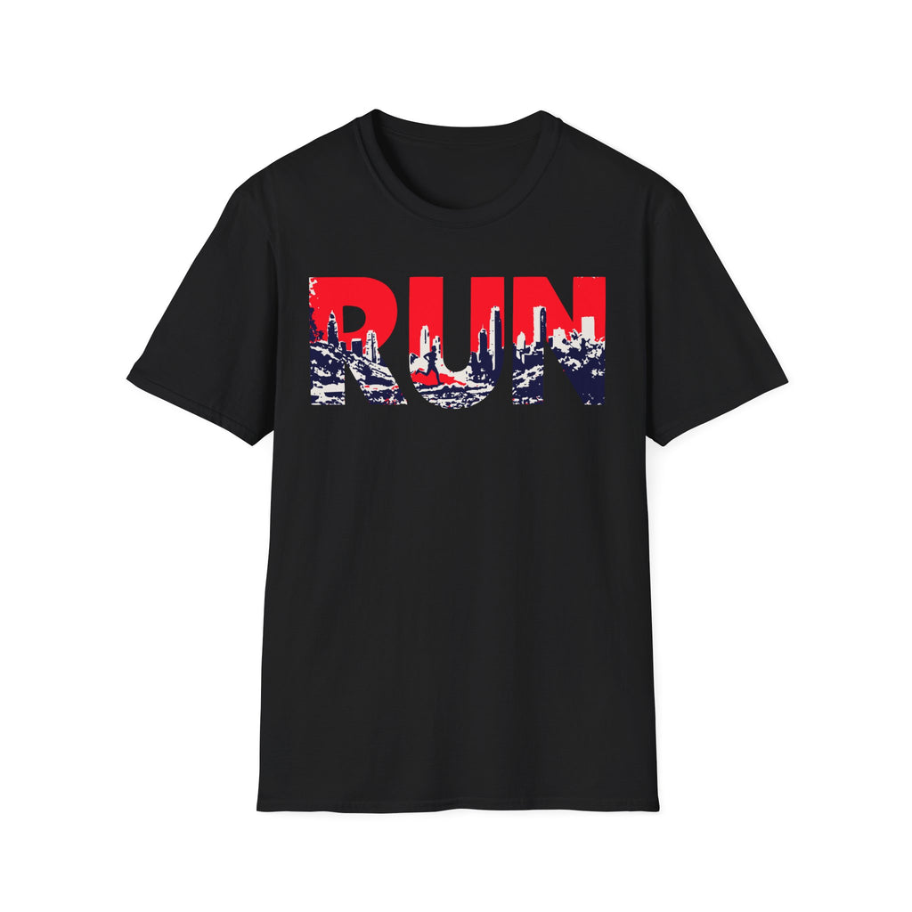 RUN (Red White and Blue) T‑Shirt — Bold Skyline Running Design