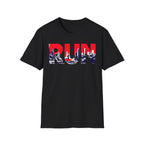 RUN (Red White and Blue) T‑Shirt — Bold Skyline Running Design