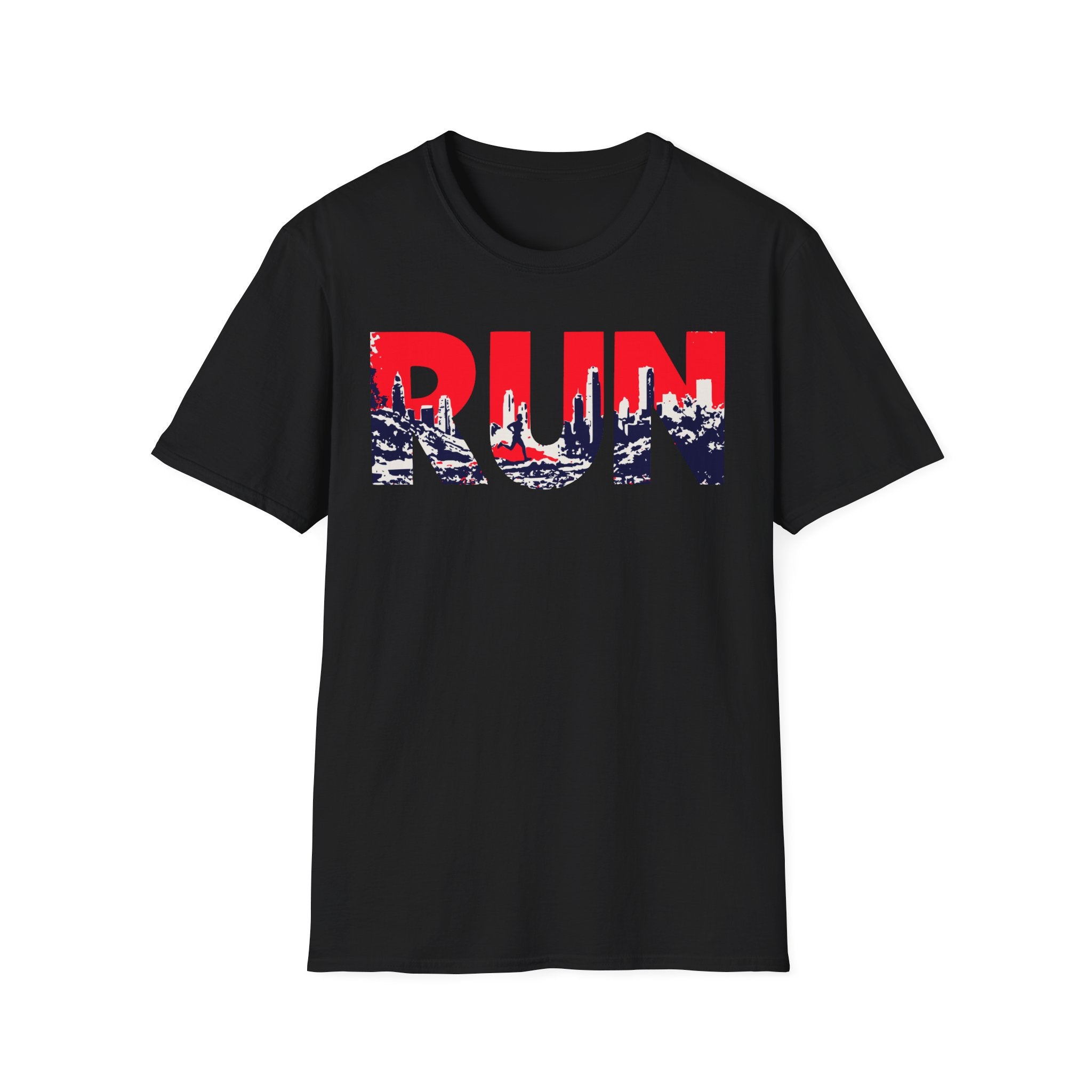 RUN (Red White and Blue) T‑Shirt — Bold Skyline Running Design