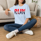 RUN (Red White and Blue) T‑Shirt — Bold Skyline Running Design