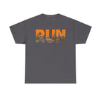 RUN Graphic Tee — Cityscape Running Shirt for Runners & Fitness Enthusiasts