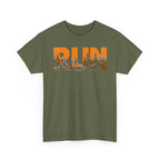 RUN Graphic Tee — Cityscape Running Shirt for Runners & Fitness Enthusiasts