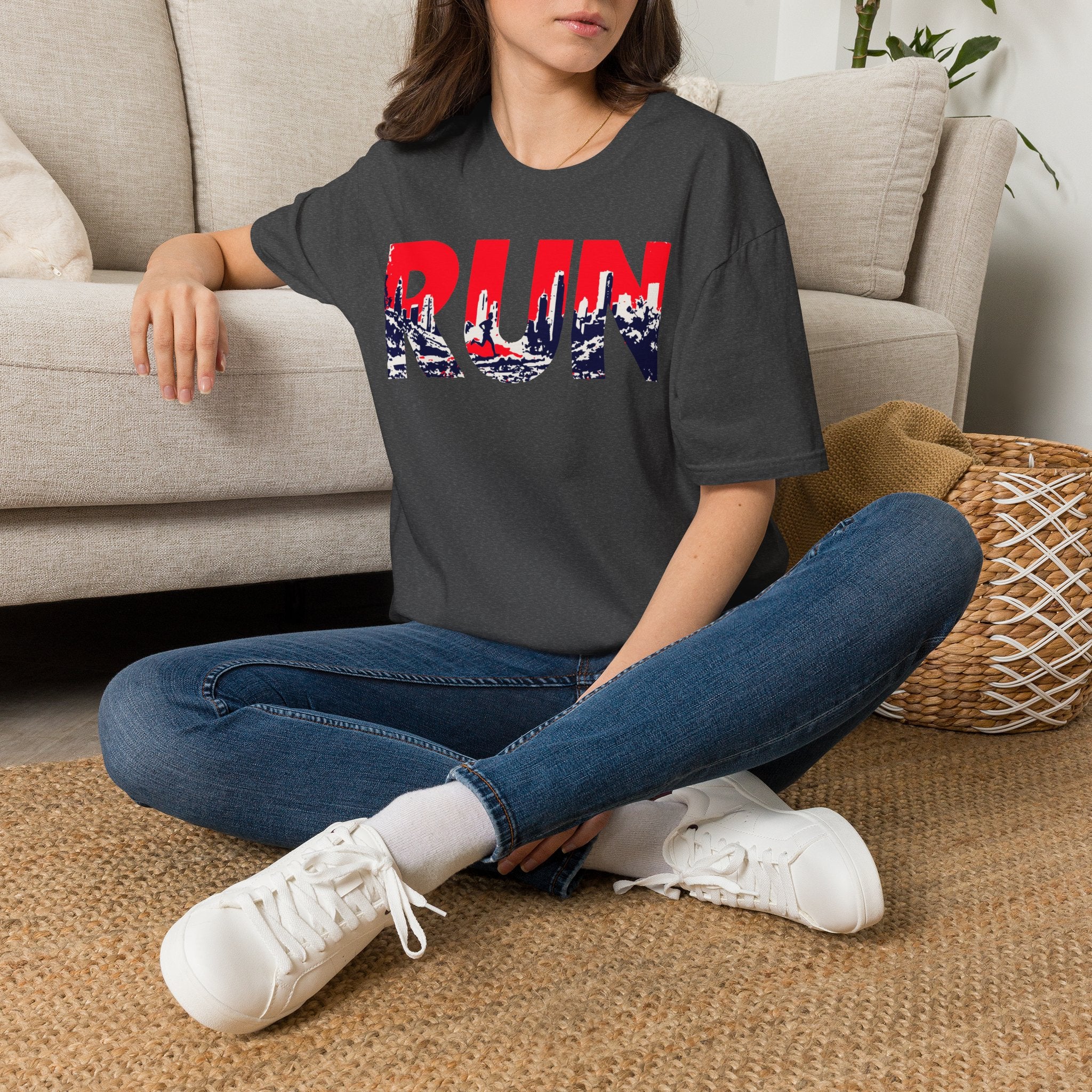 RUN (Red White and Blue) T‑Shirt — Bold Skyline Running Design