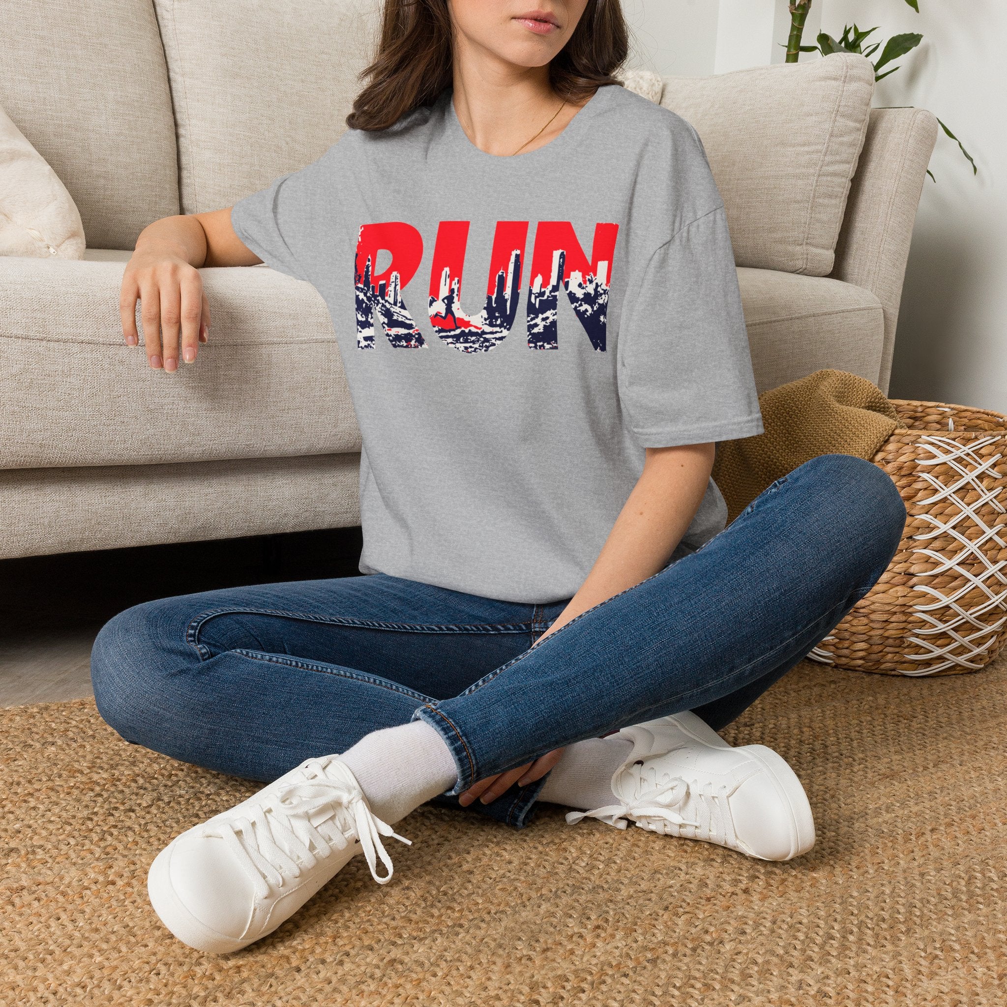 RUN (Red White and Blue) T‑Shirt — Bold Skyline Running Design