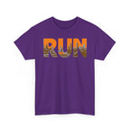 RUN Graphic Tee — Cityscape Running Shirt for Runners & Fitness Enthusiasts