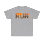RUN Graphic Tee — Cityscape Running Shirt for Runners & Fitness Enthusiasts