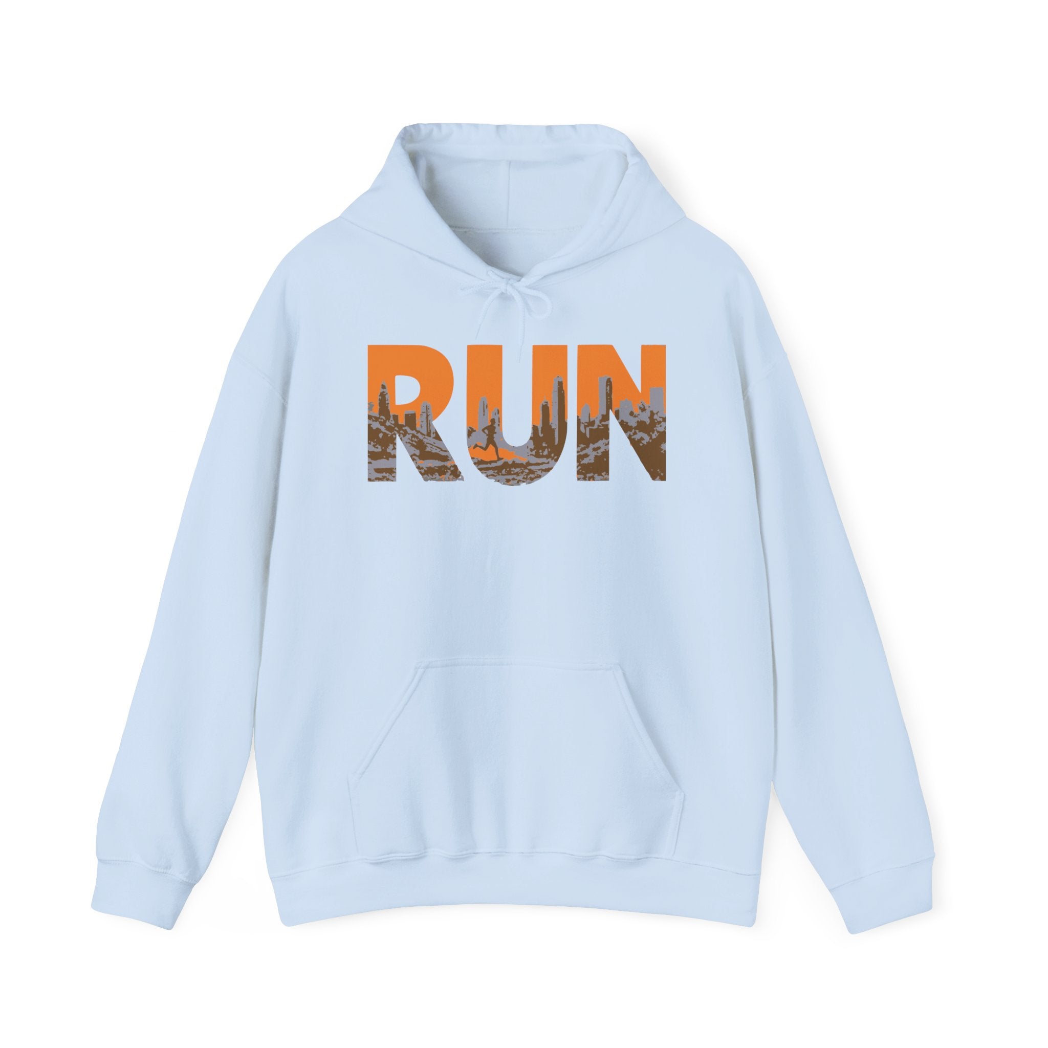 Run Graphic Hoodie — City Scape Silhouette Running Sweatshirt