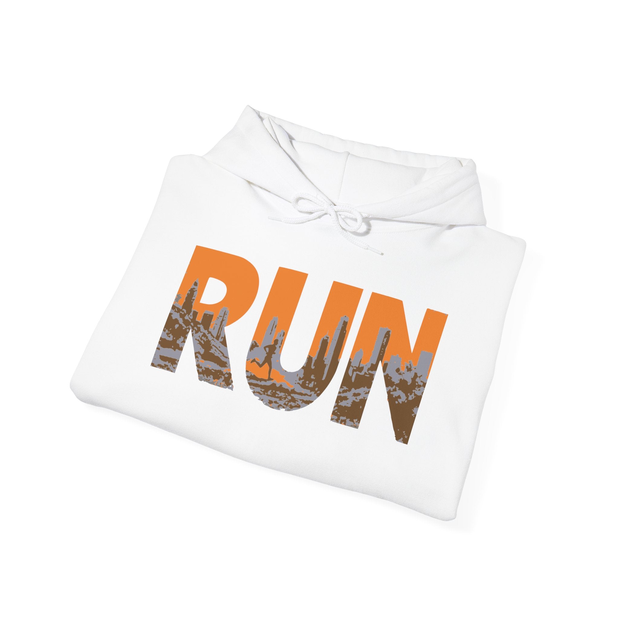 Run Graphic Hoodie — City Scape Silhouette Running Sweatshirt