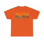 RUN Graphic Tee — Cityscape Running Shirt for Runners & Fitness Enthusiasts