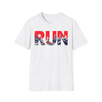 RUN (Red White and Blue) T‑Shirt — Bold Skyline Running Design