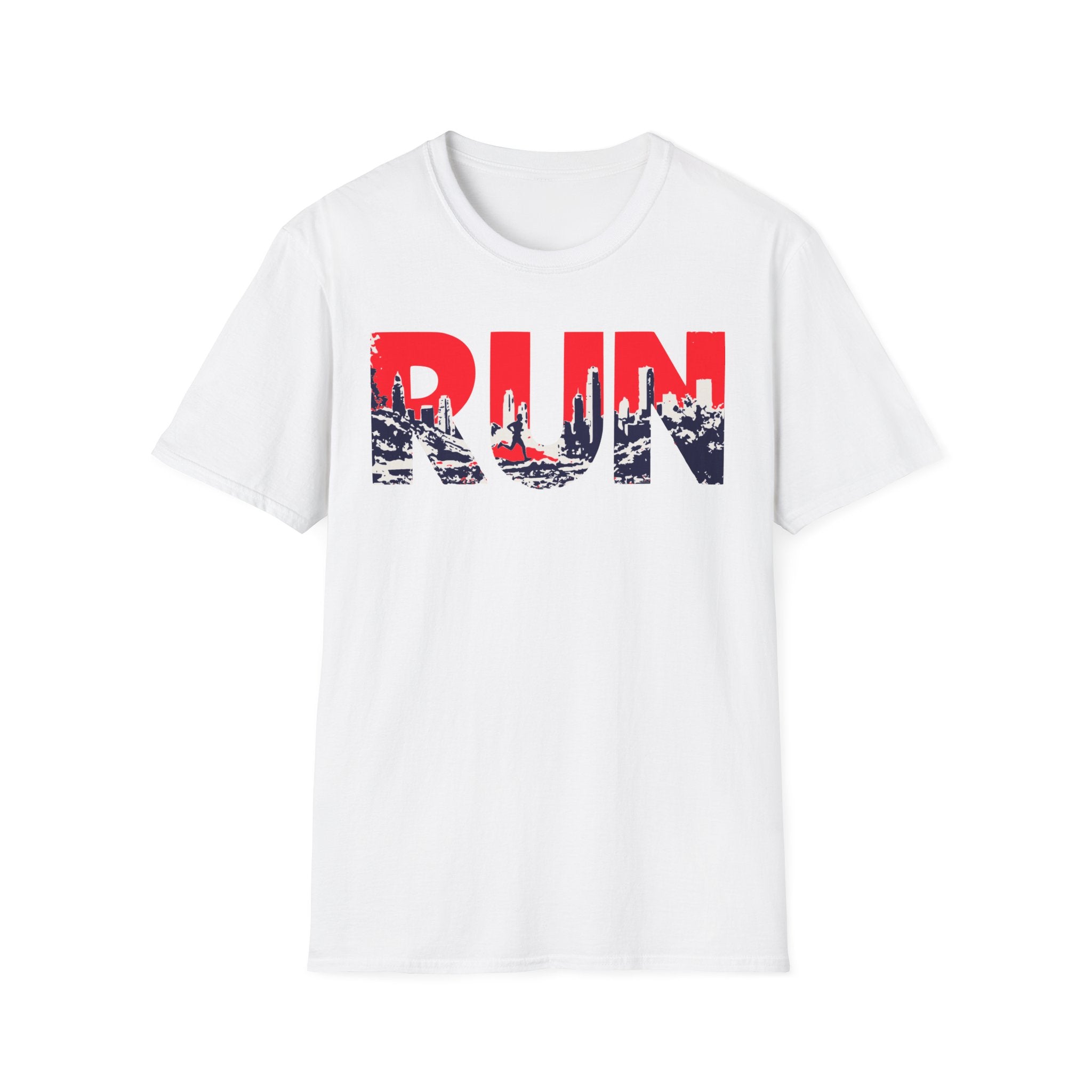 RUN (Red White and Blue) T‑Shirt — Bold Skyline Running Design