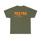 RUN Graphic Tee — Cityscape Running Shirt for Runners & Fitness Enthusiasts