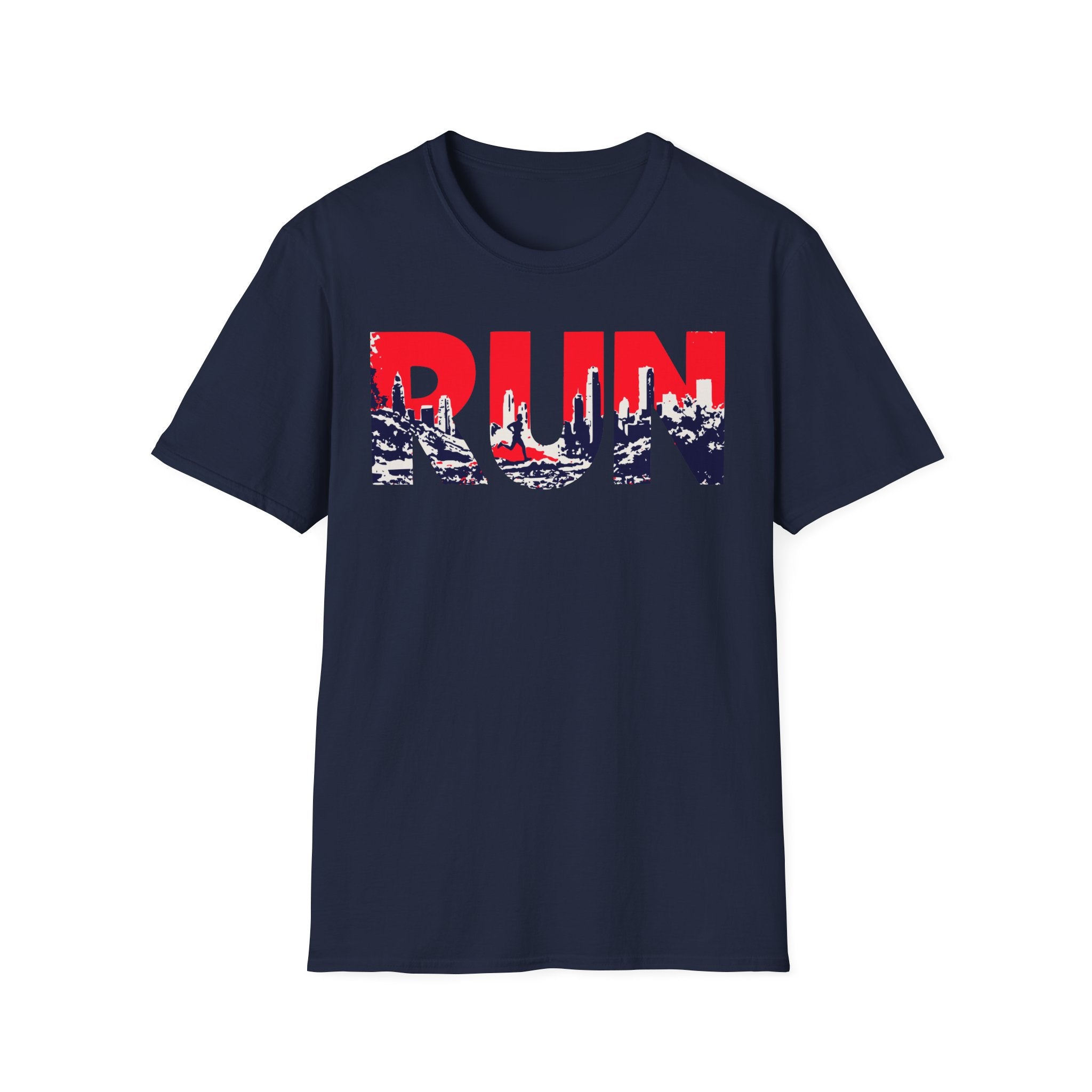 RUN (Red White and Blue) T‑Shirt — Bold Skyline Running Design