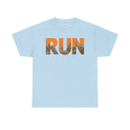 RUN Graphic Tee — Cityscape Running Shirt for Runners & Fitness Enthusiasts