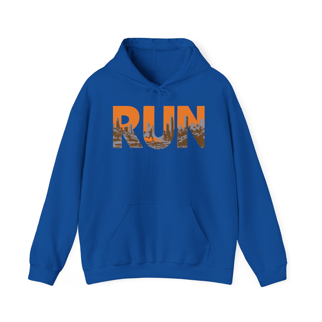Run Graphic Hoodie — City Scape Silhouette Running Sweatshirt
