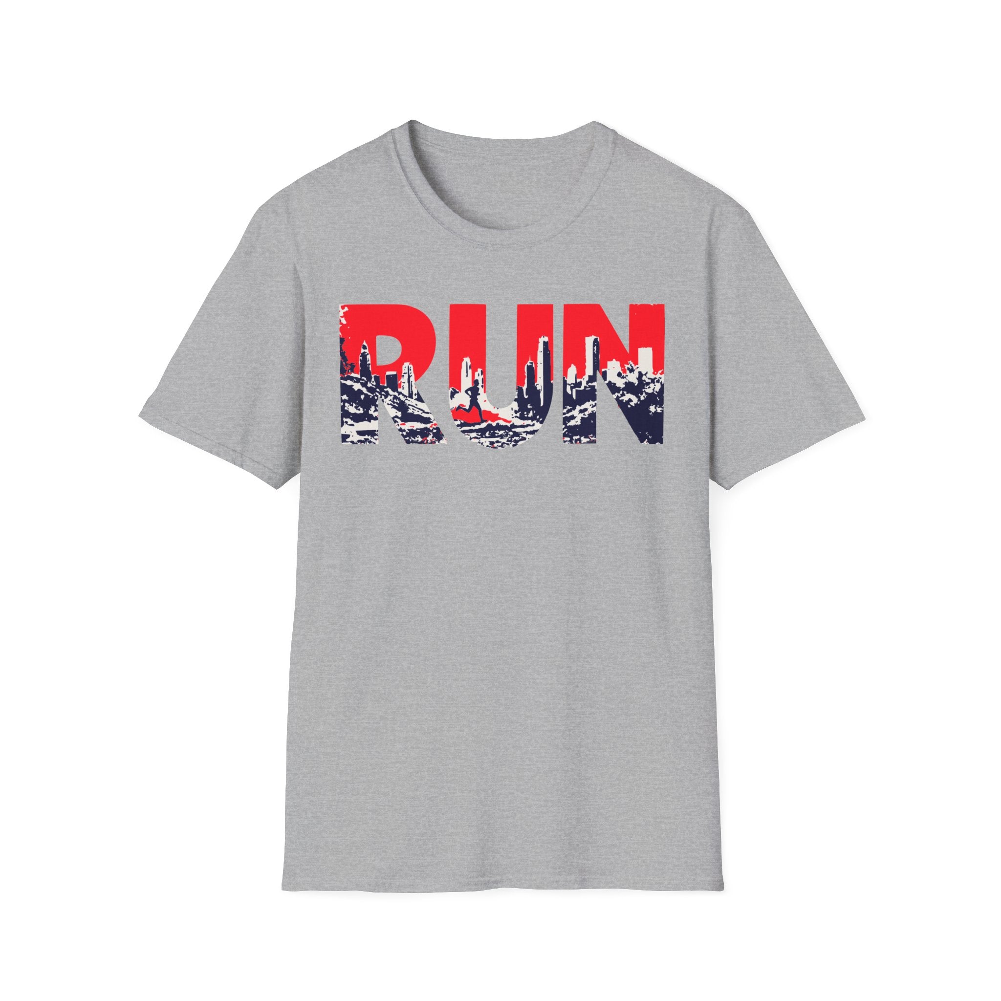RUN (Red White and Blue) T‑Shirt — Bold Skyline Running Design