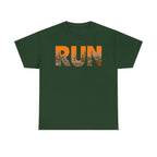 RUN Graphic Tee — Cityscape Running Shirt for Runners & Fitness Enthusiasts
