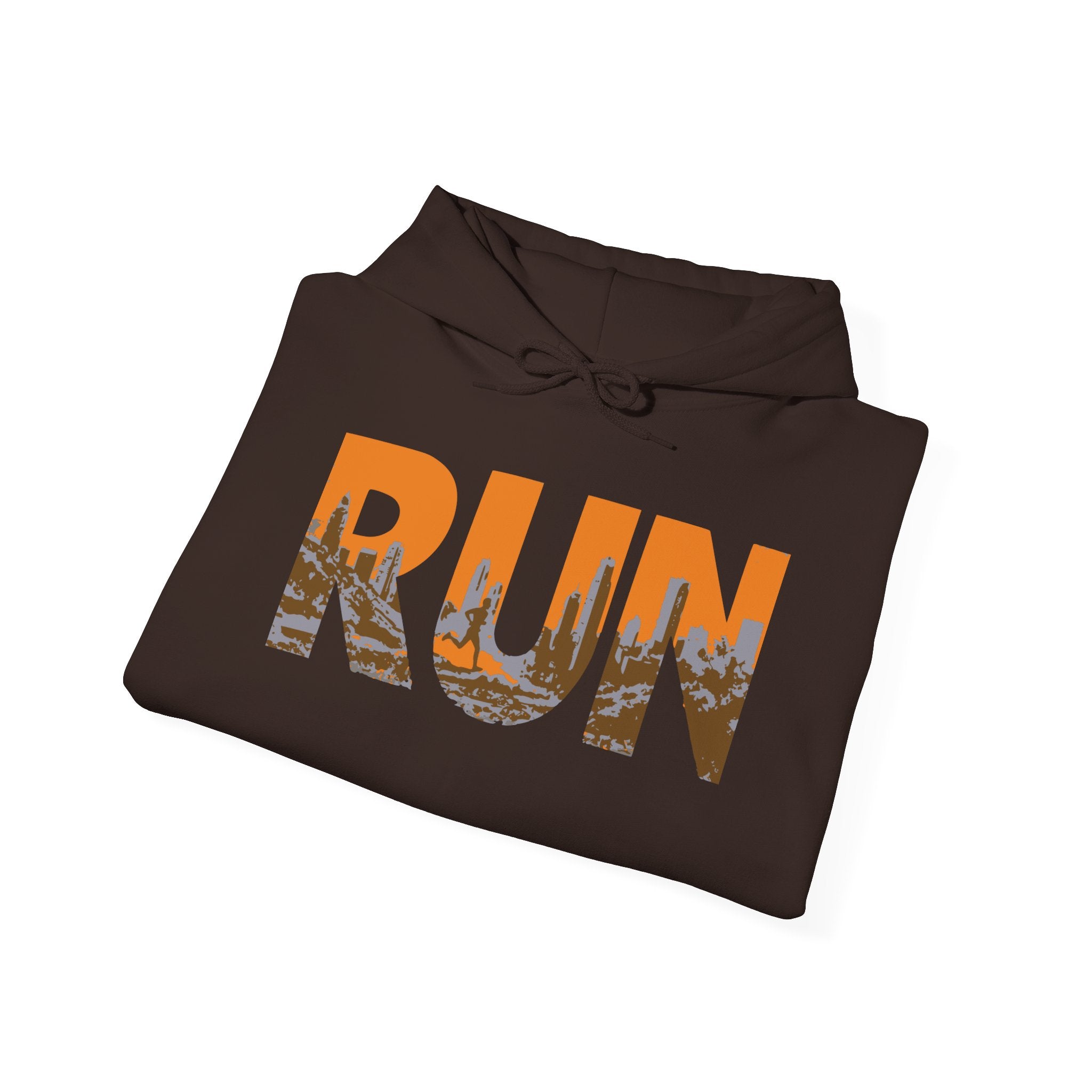Run Graphic Hoodie — City Scape Silhouette Running Sweatshirt
