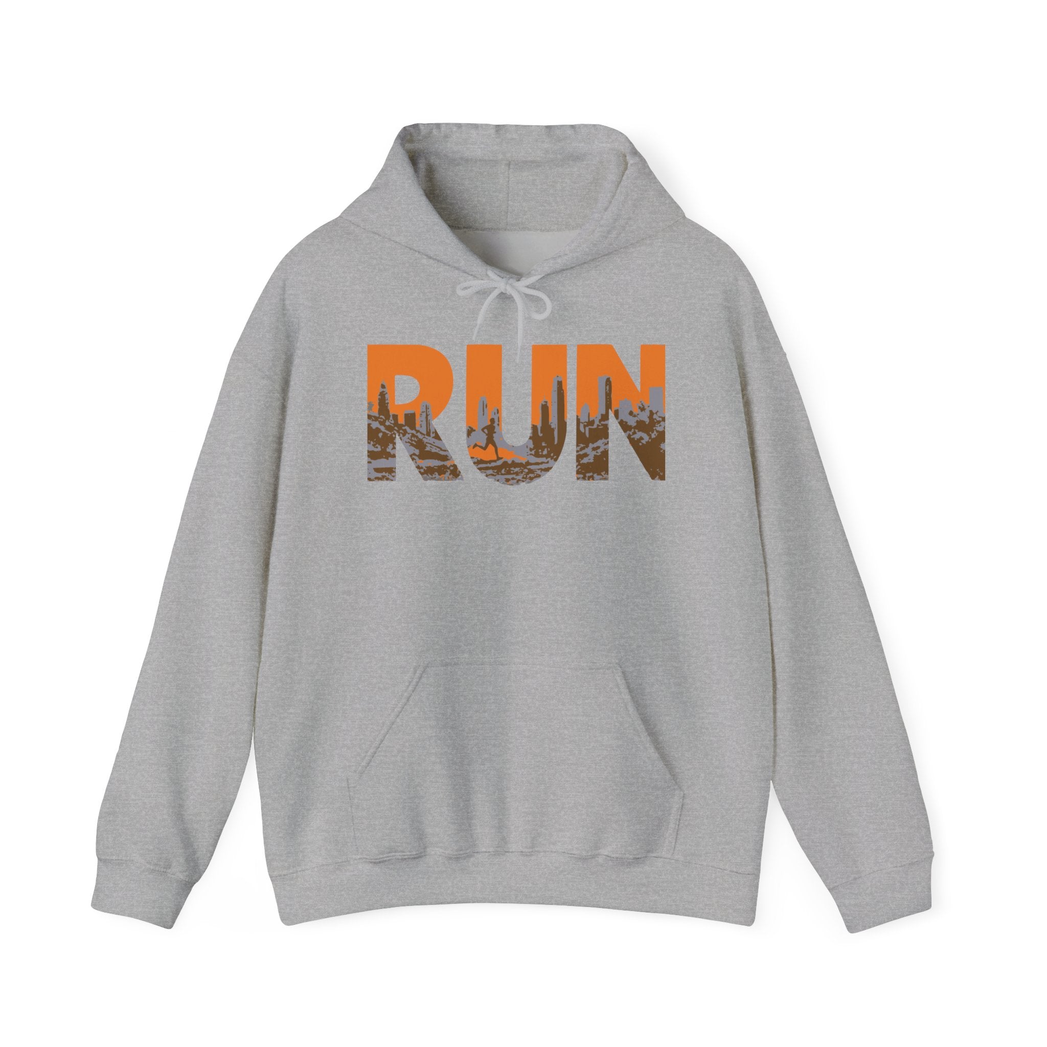 Run Graphic Hoodie — City Scape Silhouette Running Sweatshirt