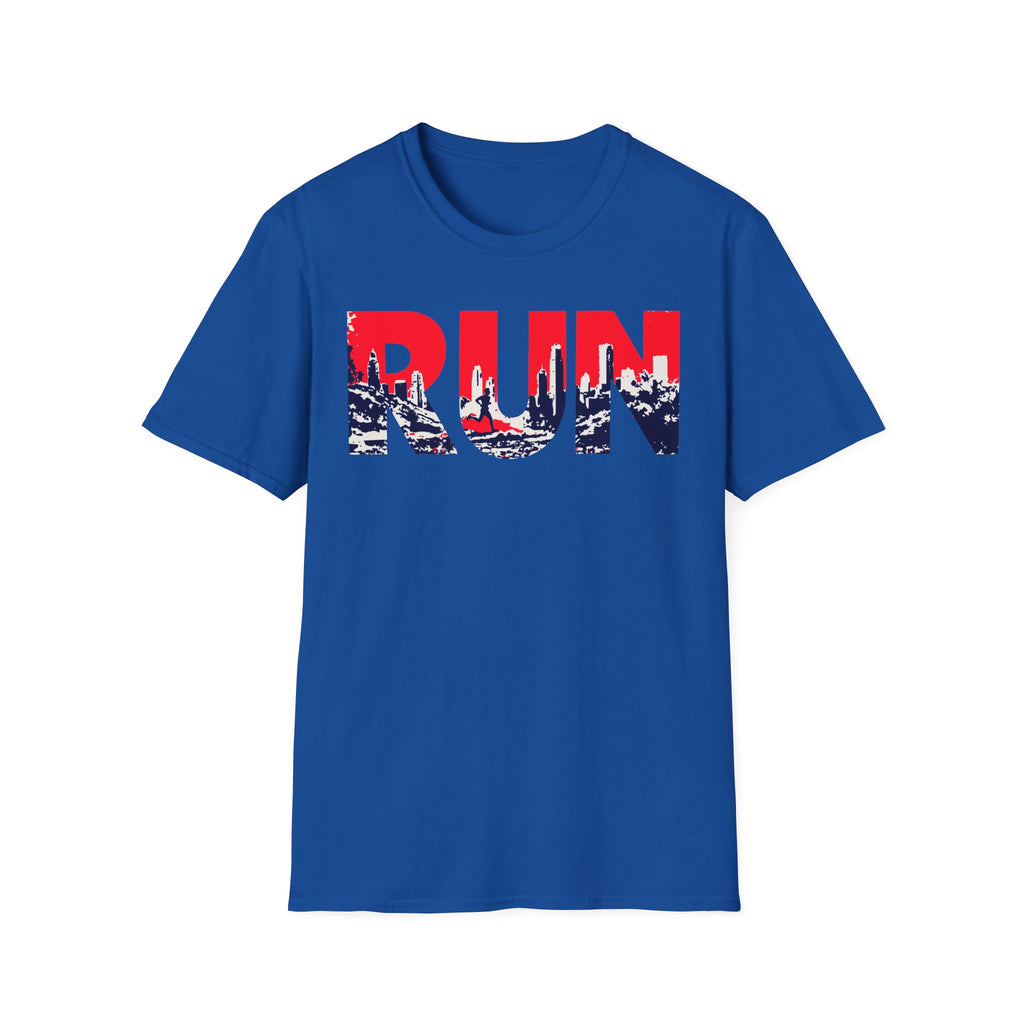 RUN (Red White and Blue) T‑Shirt — Bold Skyline Running Design