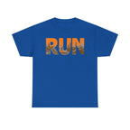 RUN Graphic Tee — Cityscape Running Shirt for Runners & Fitness Enthusiasts