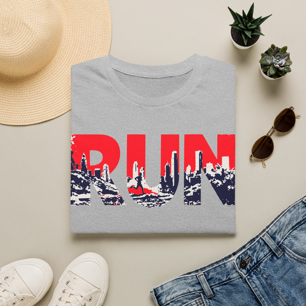 RUN (Red White and Blue) T‑Shirt — Bold Skyline Running Design