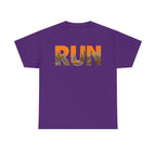 RUN Graphic Tee — Cityscape Running Shirt for Runners & Fitness Enthusiasts