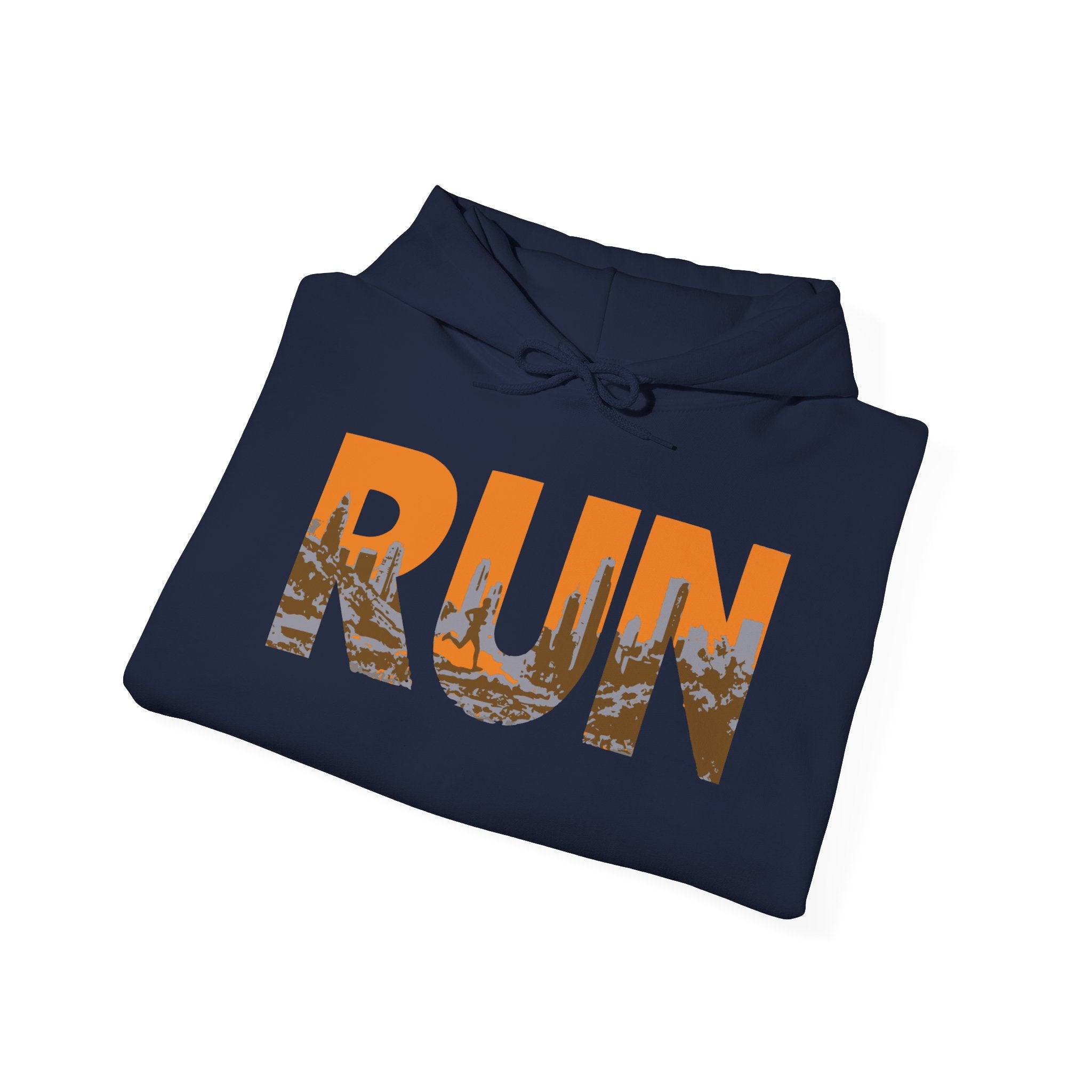 Run Graphic Hoodie — City Scape Silhouette Running Sweatshirt