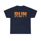 RUN Graphic Tee — Cityscape Running Shirt for Runners & Fitness Enthusiasts