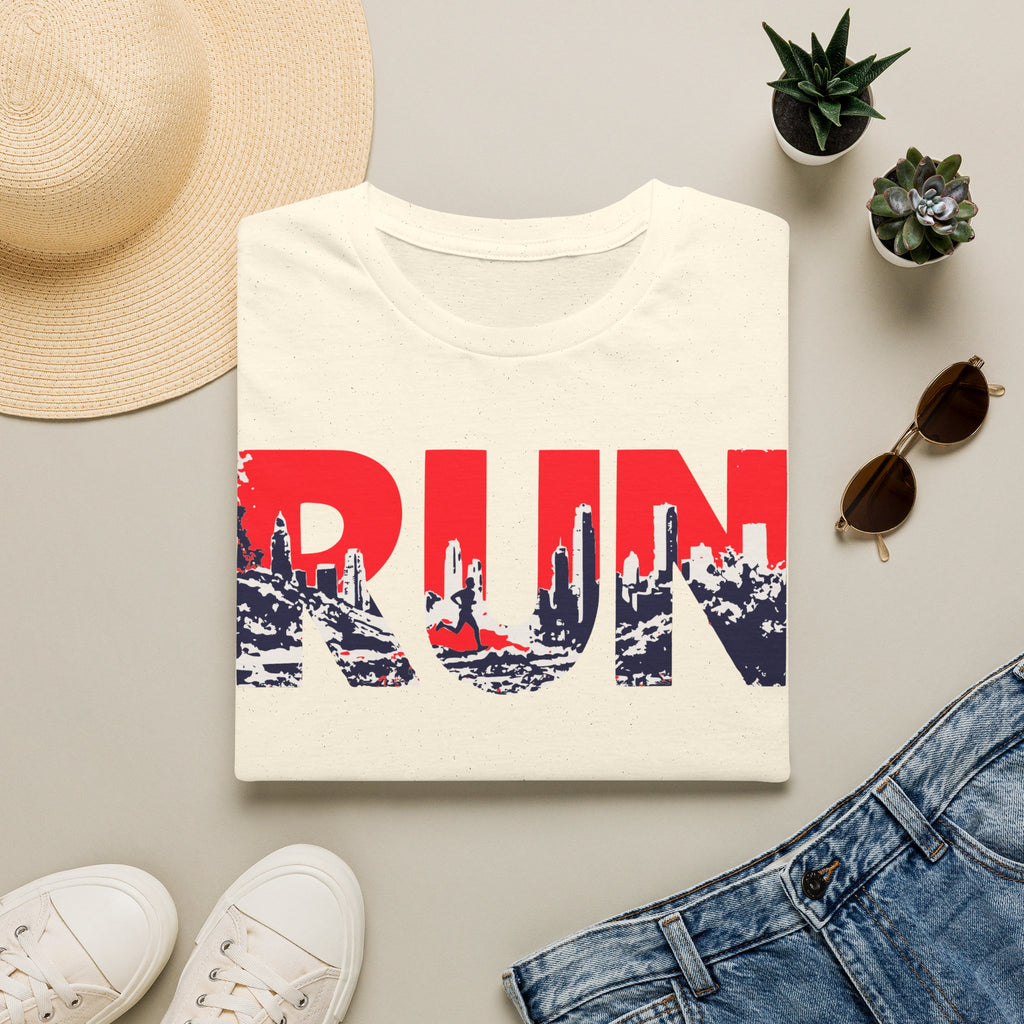 RUN (Red White and Blue) T‑Shirt — Bold Skyline Running Design
