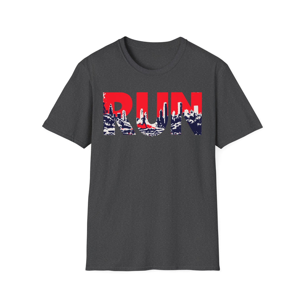 RUN (Red White and Blue) T‑Shirt — Bold Skyline Running Design