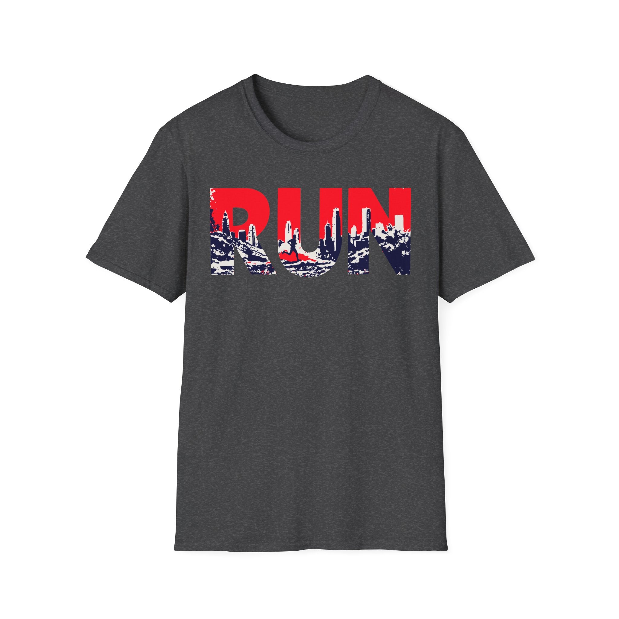 RUN (Red White and Blue) T‑Shirt — Bold Skyline Running Design