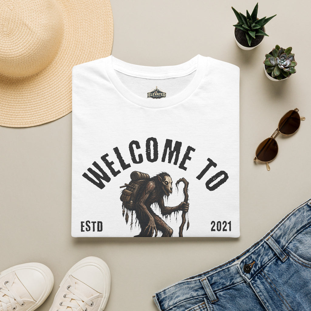 Welcome to the Mountain T-Shirt — Bigfoot/Sasquatch Graphic Tee (Est. 2021)