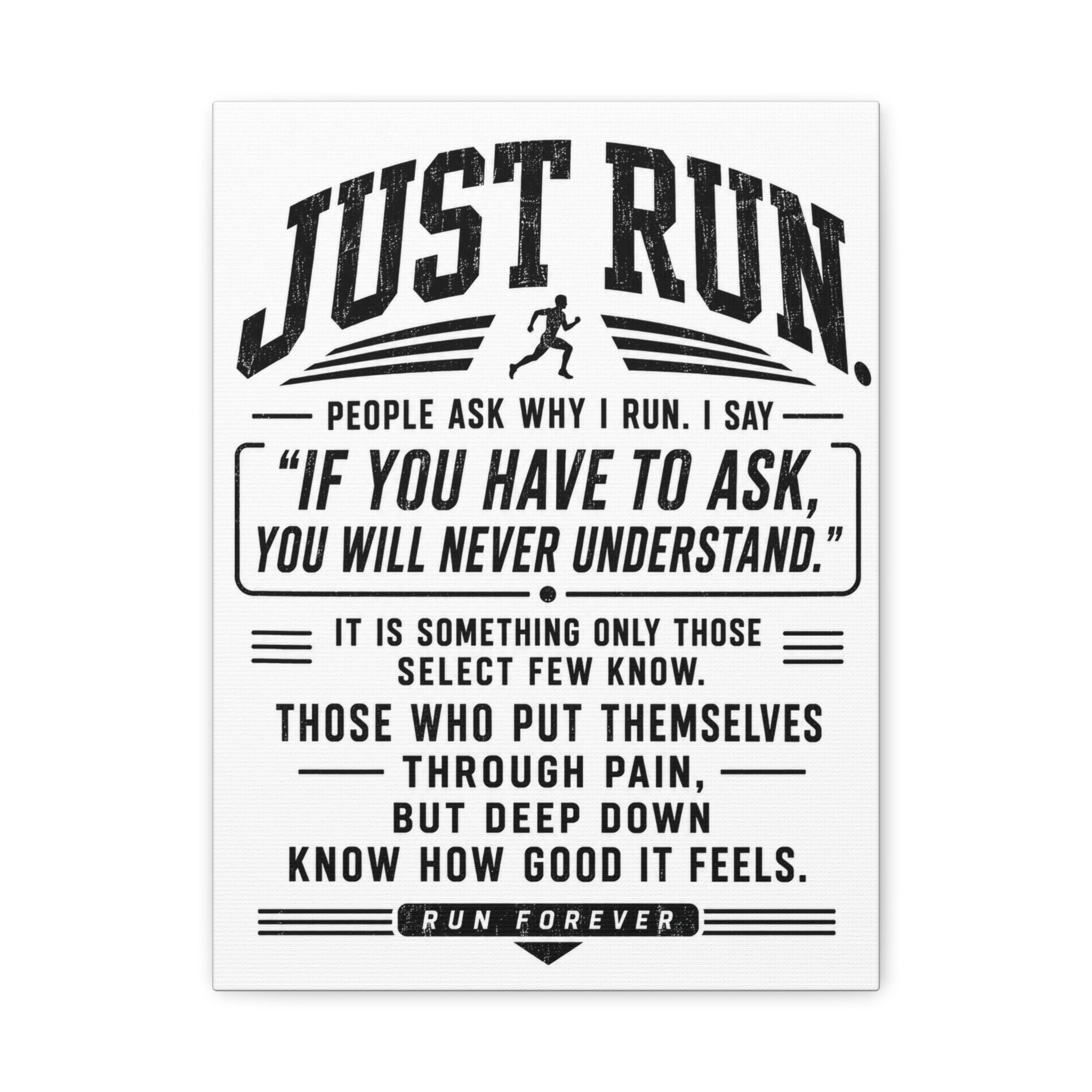 Matte Canvas " Just Run" Inspirational quote